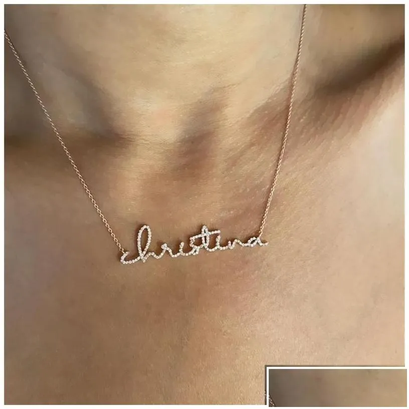 pendant necklaces diamond name necklace custom handwritten personalized crystal for women zirconia gifts 220716 drop delivery jewelr
