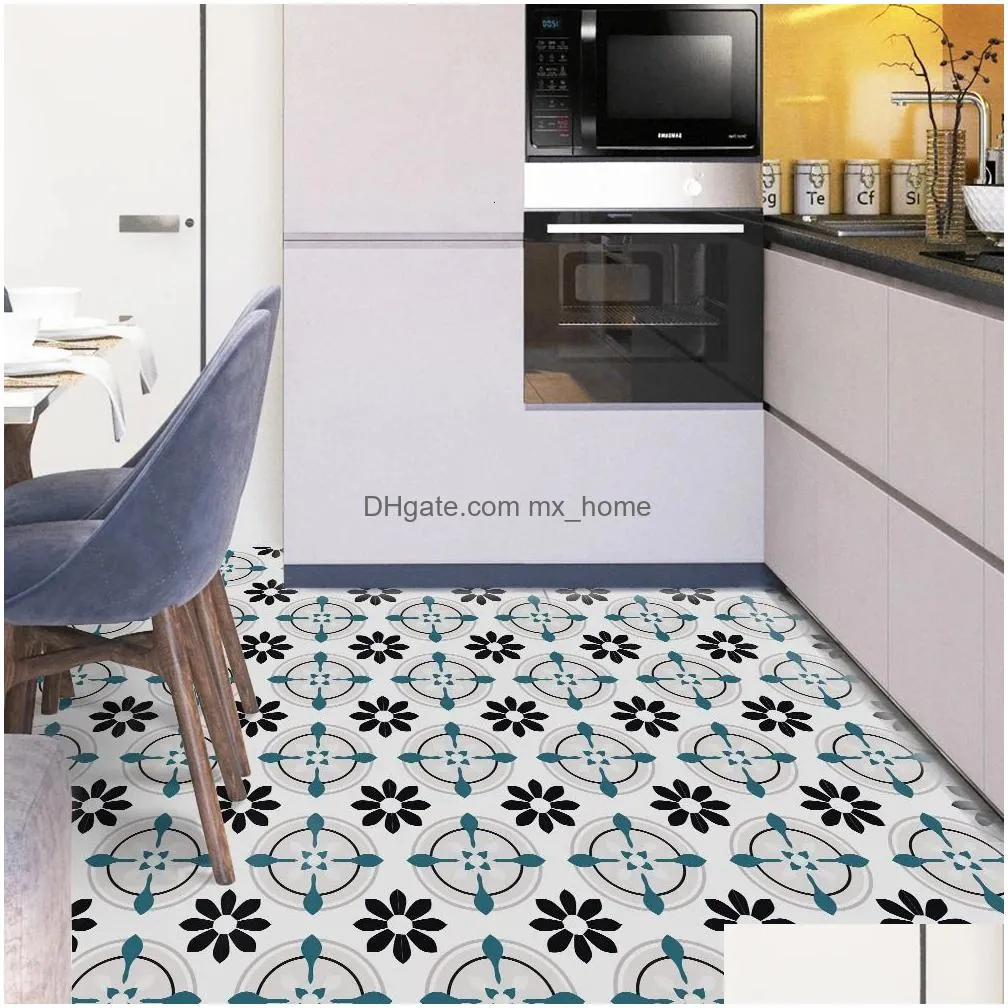 4pcs floor papers home decor color tiles porcelain ceramic decals 3d pvc wallpaper for bathroom 240112