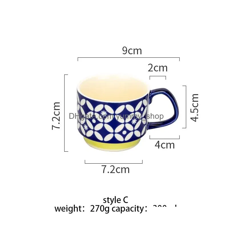 300ml retro flower coffee mug microwave safe ceramic milk mug juice handgrip office water cup kitchen party drinking tools 220423