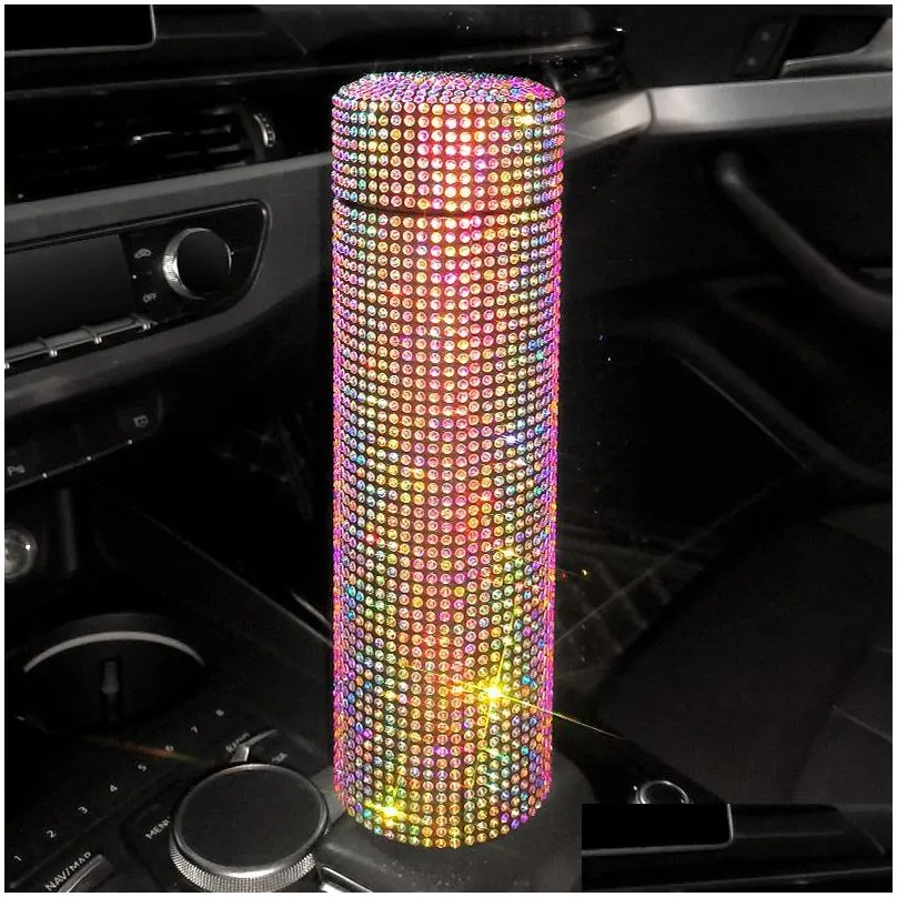 Water Bottles Scaonorch 500Ml Diamond Thermos Bottle Stainless Steel Bling Rhinestones Vacuum Flasks Coffee Cup Car Tumbler Drop Deli Dhu36