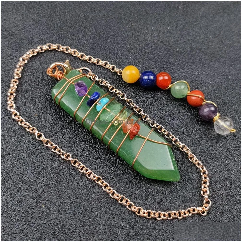 Pendant Necklaces Arrowhead Chakra Reiki Healing Pendums Natural Stones Pendant Amet Crystal Meditation Hexagonal Pendum For Men Drop Dhve1