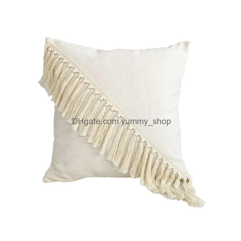 cushiondecorative pillow boho style linen cotton cover home decorative beige cushion with tassels solid throw cases 45x45cm30x50cm