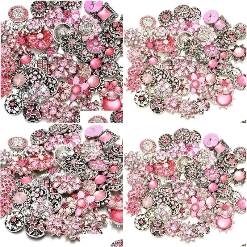 Clasps & Hooks Noosa Pink Ginger Snap Button Clasps Jewelry Findings Crystal Chunks Charms 18Mm Metal Snaps Buttons Factory Supplier D Dhcgv