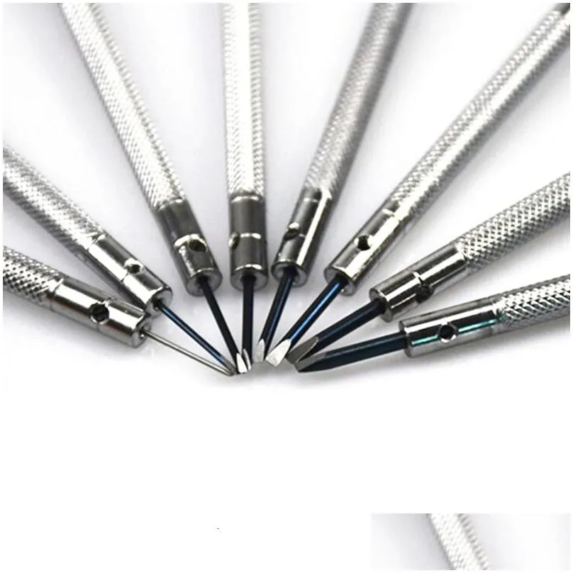 Screwdrivers 13 Pieces Of 0.6-2.0Mm Slotted Cross Screwdriver Set Professional Watch Manufacturer Repair Tool Drop Delivery Dh3Rc