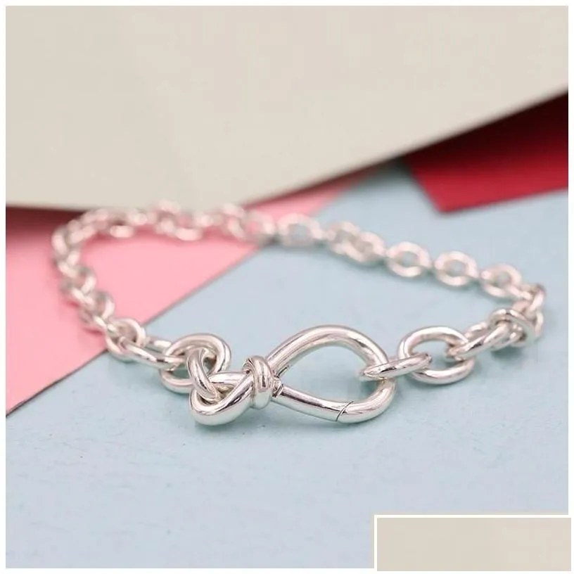 charm bracelets chunky infinity knot chain bracelet women girl gift jewelry for pandroa 925 sterling sier hand with original box
