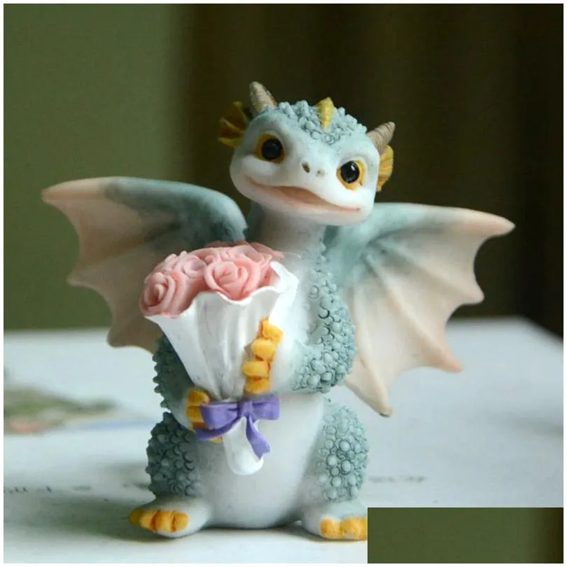 Decorative Objects & Figurines Decorative Objects Figurines Lucky Magic Dragon Statue Cute Dinosaur Ornaments Miniature Fairy Garden F Dhgm4