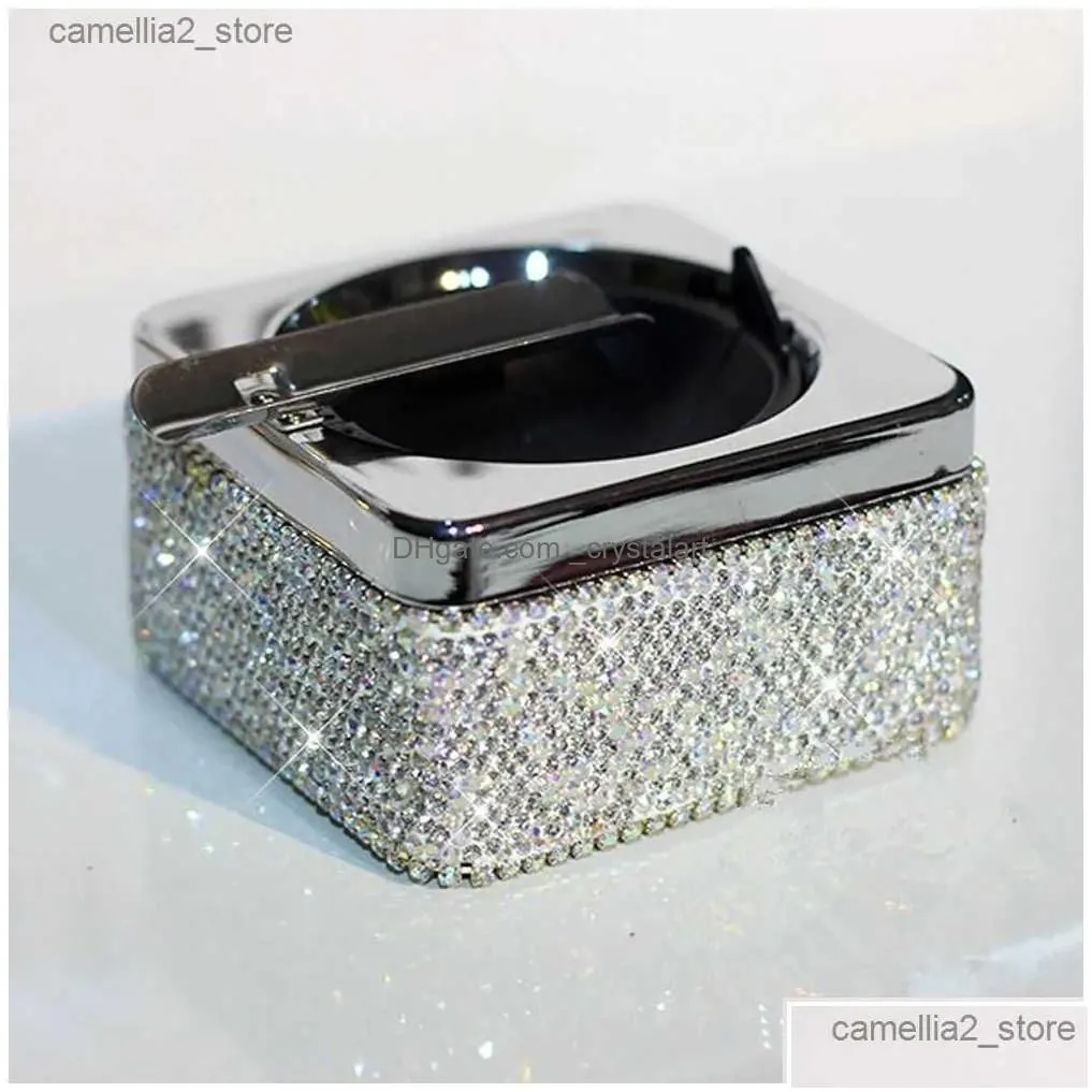 Car Ashtrays Luxury Rhinestone Cystal Pasted Cigarette Ashtray For Home Office Unique Refined Women Gift Q231125 Drop Delivery Mob Dhwox