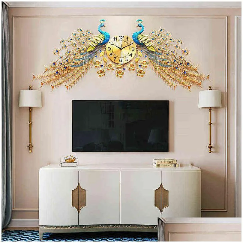 love makeup wings flying peacock wall clock living room auspicious atmosphere luxury wall charts mute quartz decorative clock h1230