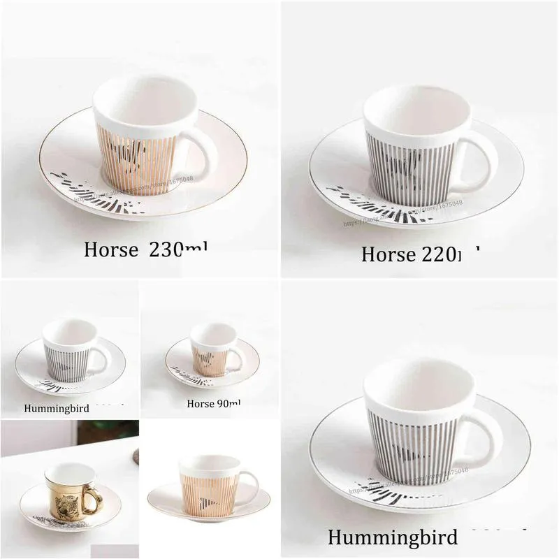 creative horse anamorphic cup mirror reflection cup hummingbird mug luycho coffee tea set with coaster 90ml-220ml y220511