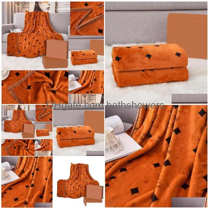 Blanket Quality Golden Mink Letter Flannel Coral Veet Home Sofa Bed Sheet Er Shawl 4 Seasons Gift Room Decoration Drop Delivery Dh1U2