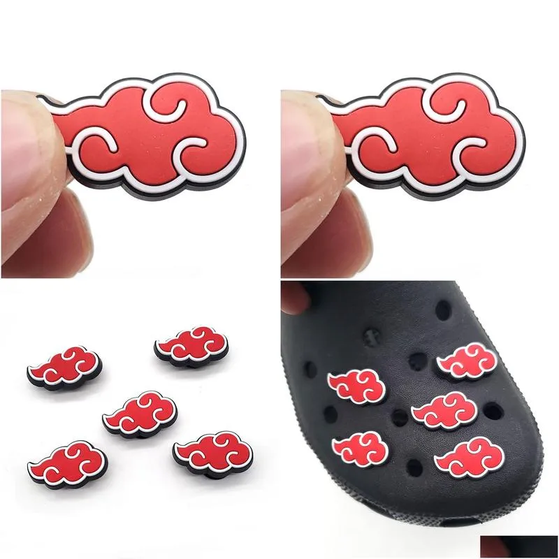 30pcs red cloud anime clog charms pvc shoe clog charm buckle buttons pins accessories