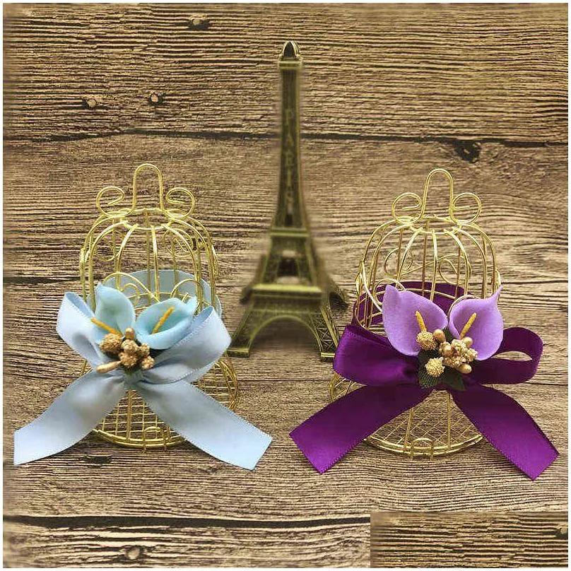 30pcs golden wedding candy box tinplate birdcage bell shape gift boxes birthday favor decorative packaging box party supplies h1231
