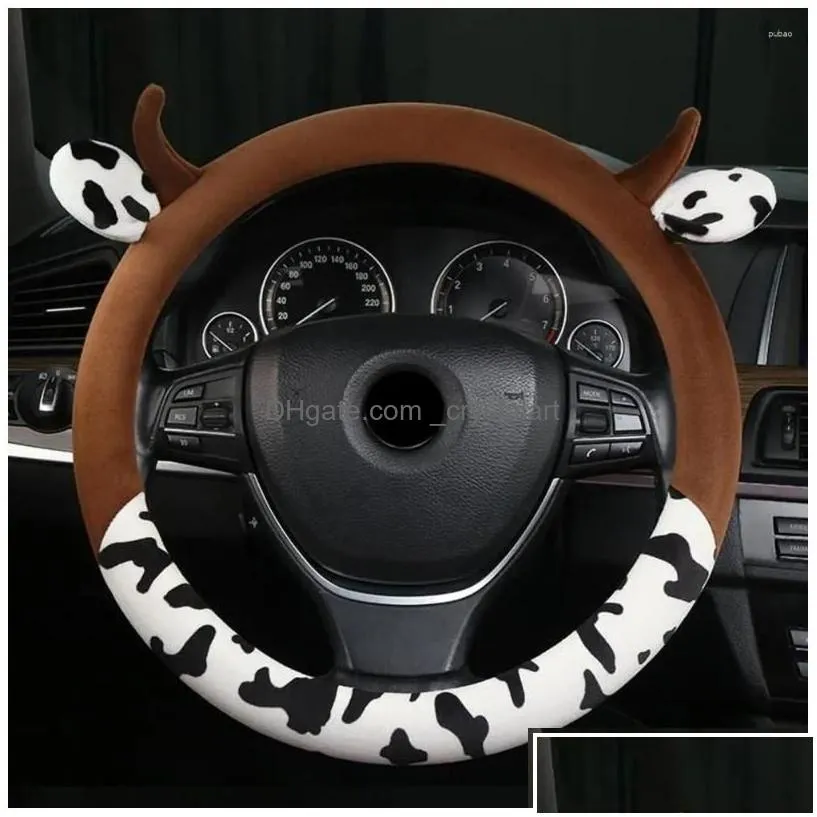 Steering Wheel Covers Steering Wheel Ers Ers Cow Car Er With Horns Ears Anti Slip Sweat Absorption Protector Accessories Drop Delivery Dhmdk