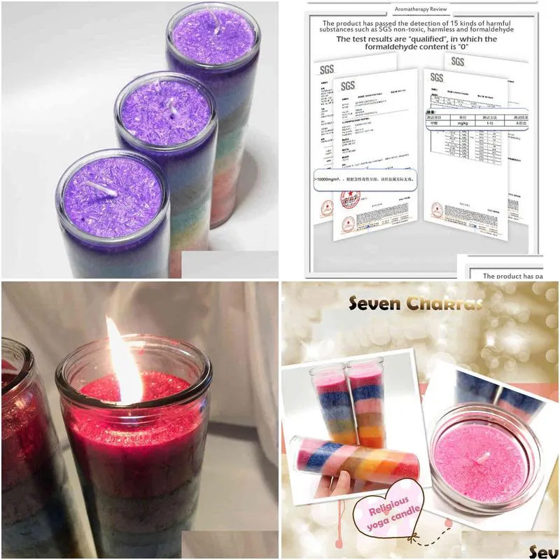 2pcs/lot colorful religious magic candle religious divination glass church candle seven-layer chakra rainbow 3-day votive candle l0323