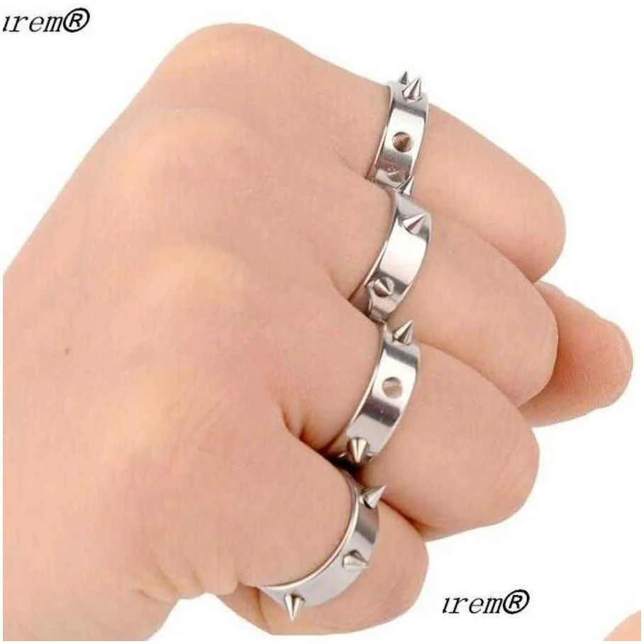 fashion single stainless steel couple ring spiked rivet cone anti wolf moisture personality fj196 ayt3727