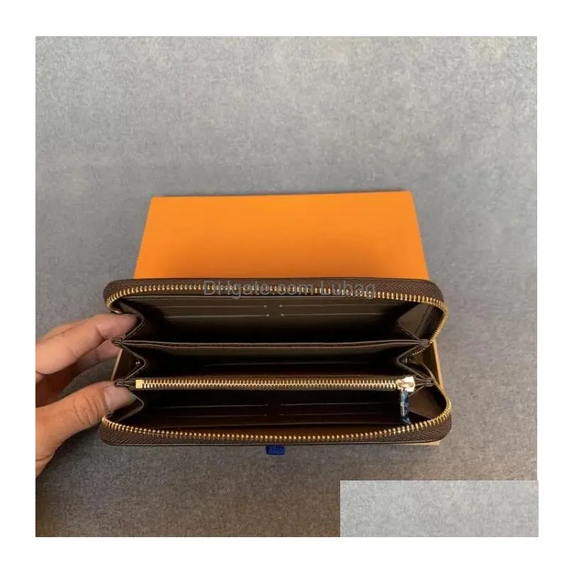 wholesale 6 colors fashion single zipper organizer designer men women leather wallet lady ladies long purse with orange box card 60017