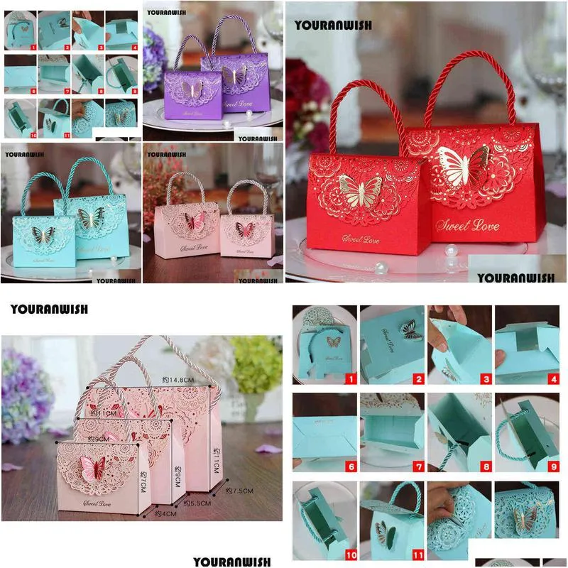 50pcs/lot high-quality laser cut butterfly flower gift bags candy boxes wedding favors portable gift box party favor decoration h1231