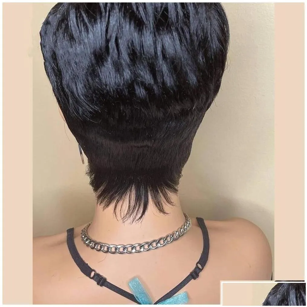 human hair capless wigs short cut pixie wavy indian bob no lace wig with bangs for black women fl hine made drop delivery products