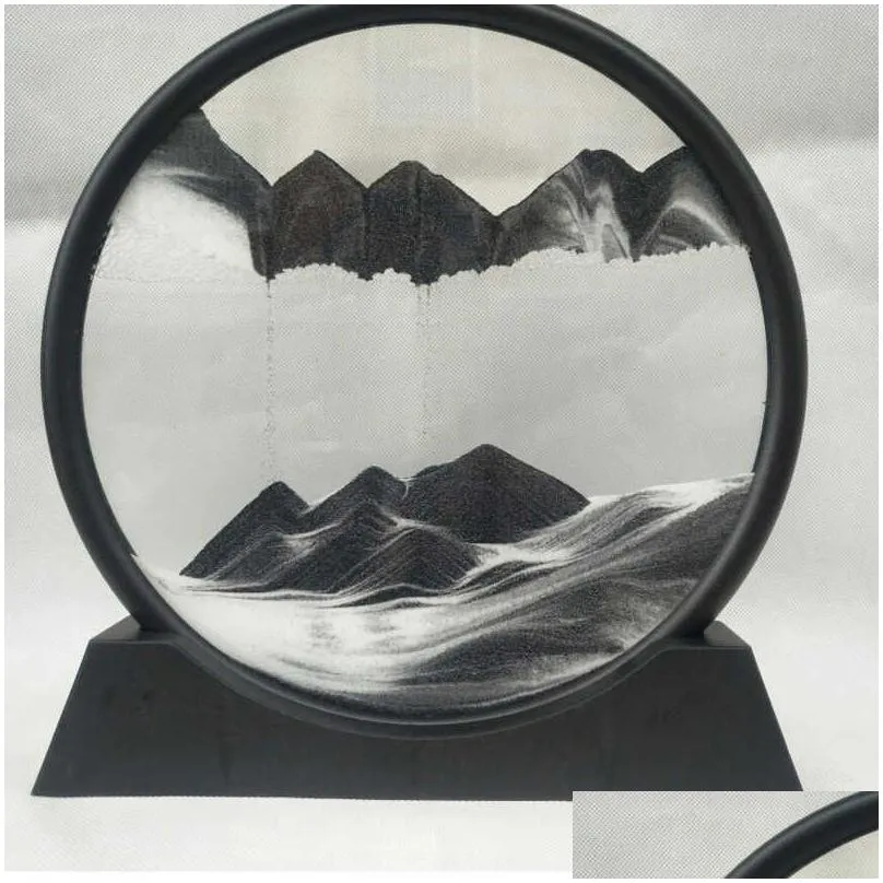 7/12inch moving sand art picture round glass 3d deep sea sandscape in motion display flowing sand frame q0525