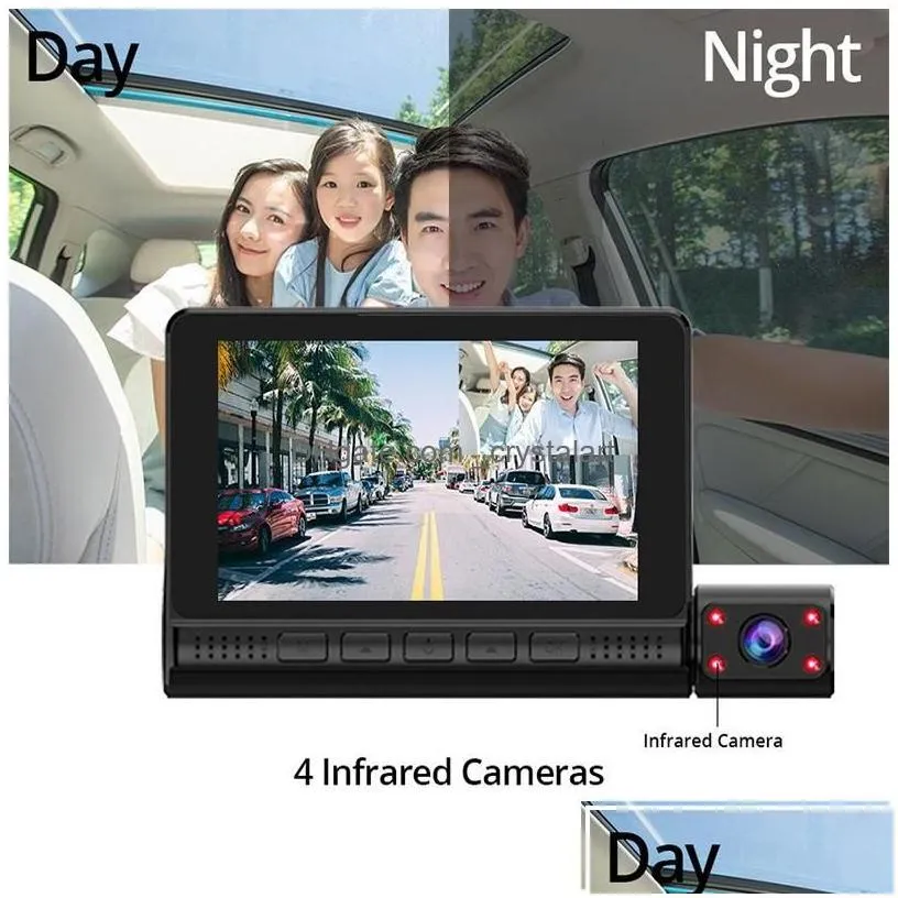 Car Dvrs Car Dvr Dvrs High Quality 4 Inch Hd 1080P Video Recorder Dash Cam 3 Lens Smart G-Sensor Rear Camera 170 Degree Wide Angle Tra Dh0Ss