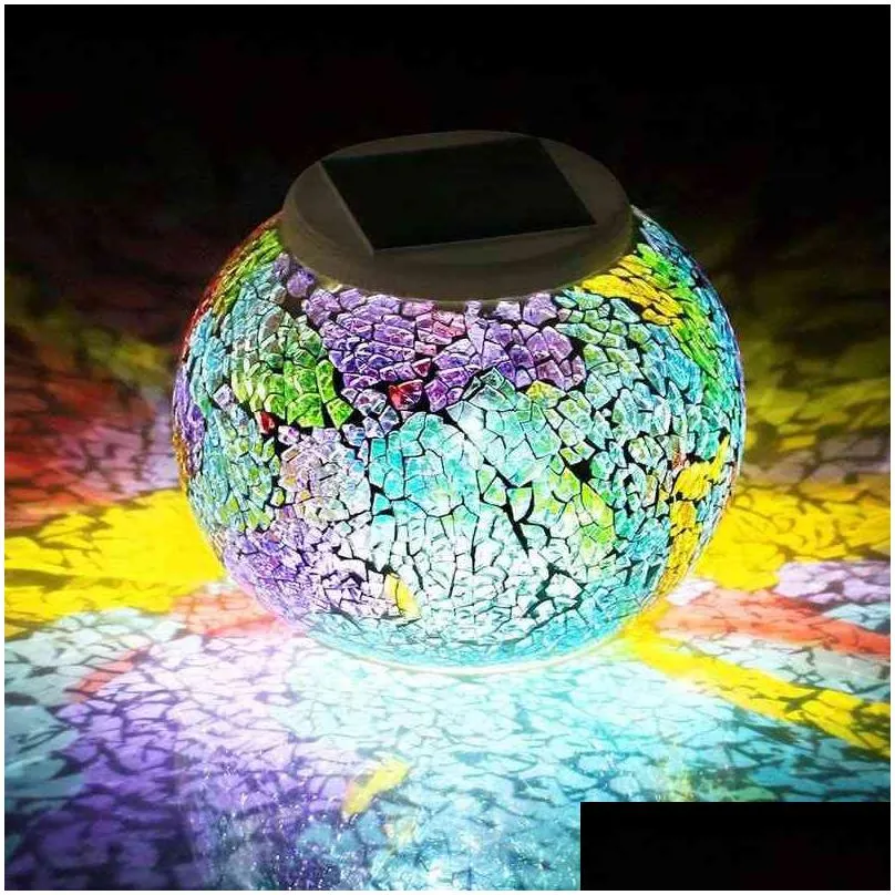 led rechargeable led solar glass mosaic white candle light waterproof color changing ball candle light for lawn garden h1222