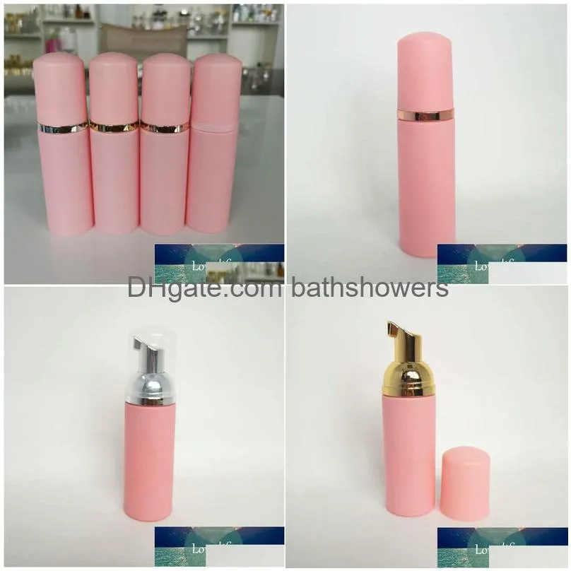 Wholesale 50Ps 60Ml Pink Plastic Foam Pump Refillable Empty Cosmetic Bottle Lashes Cleanser Soap Dispenser Shampoo With Golden Drop D Dhp2Q