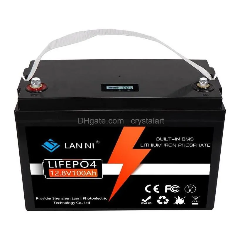 Electric Vehicle Batteries Lifepo4 Battery 12V100Ah Has Built-In Bms Display Which Can Be Used For Mobile Phone Golf Cart Forklift Ca Dhrpz