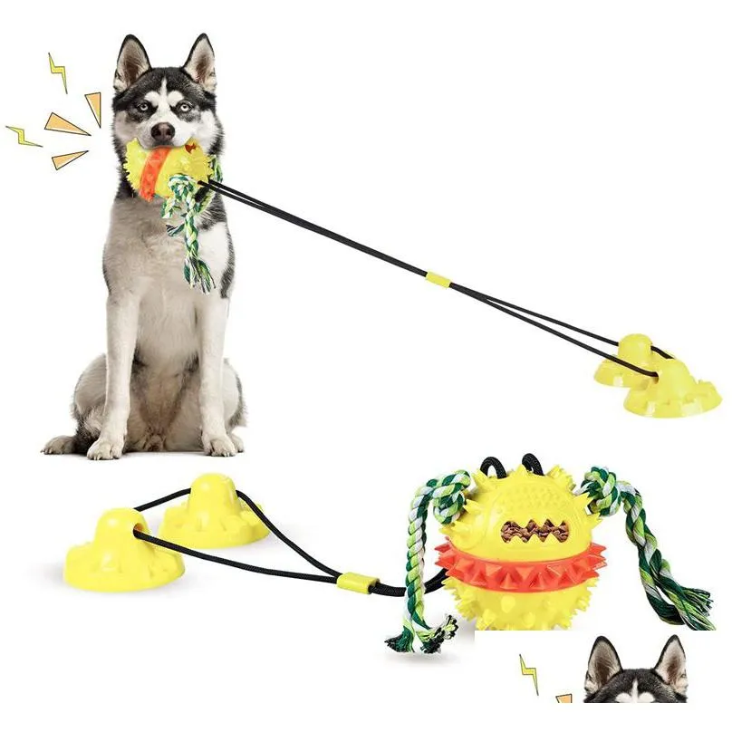 3 color dog toys aggressive chewers double suction cup dogs tug toy pet puzzle chew interactive pets plaything squeaky molar bite ball for teeth cleaning
