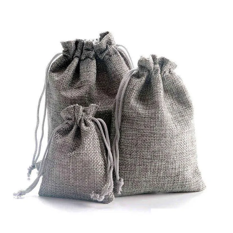 100pcs natural burlap linen jute drawstring gift bag sack wedding birthday party favors drawstring gift bag baby shower supplies h1231