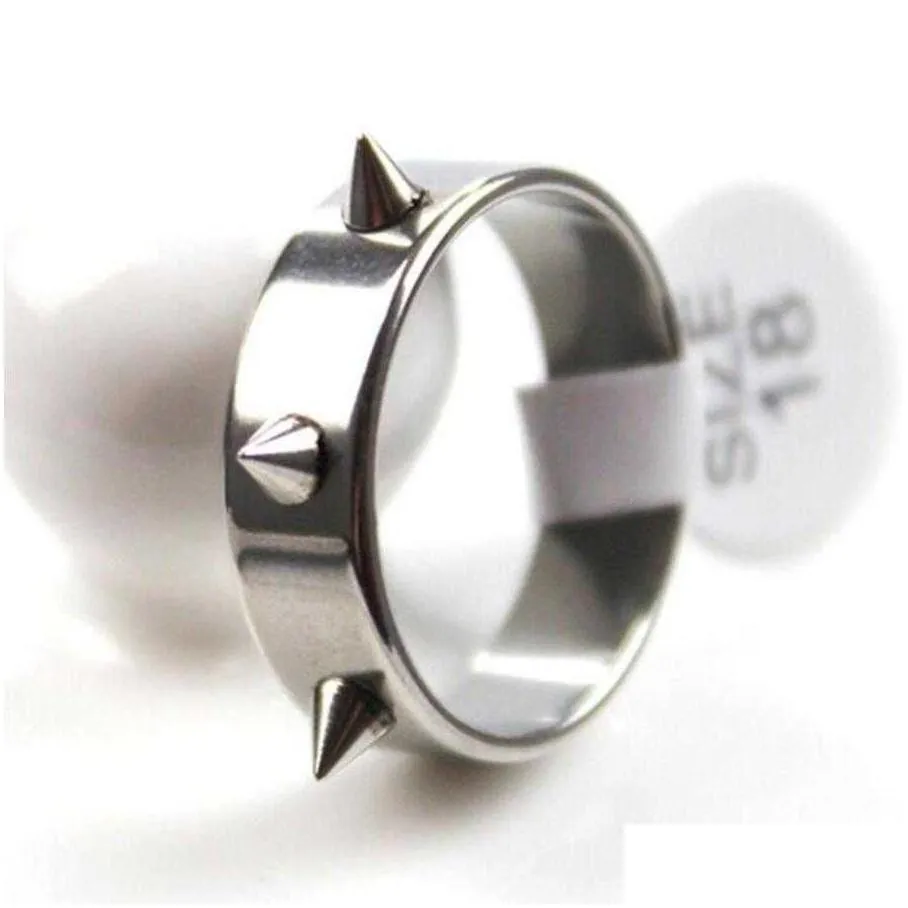 fashion single stainless steel couple ring spiked rivet cone anti wolf moisture personality fj196 6fp2727