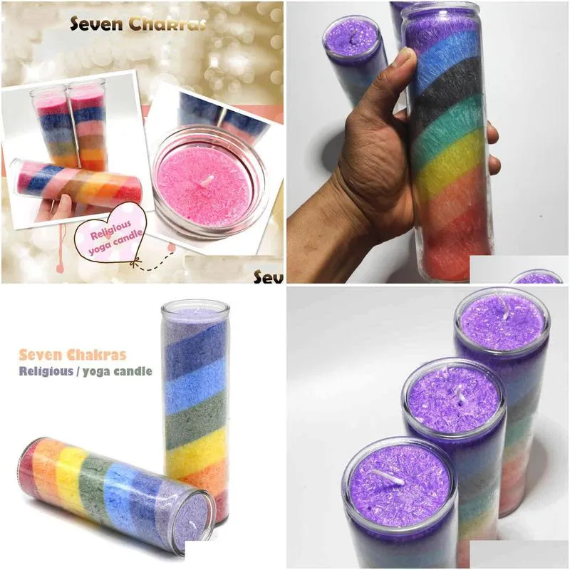 2pcs/lot colorful religious magic candle religious divination glass church candle seven-layer chakra rainbow 3-day votive candle l0323