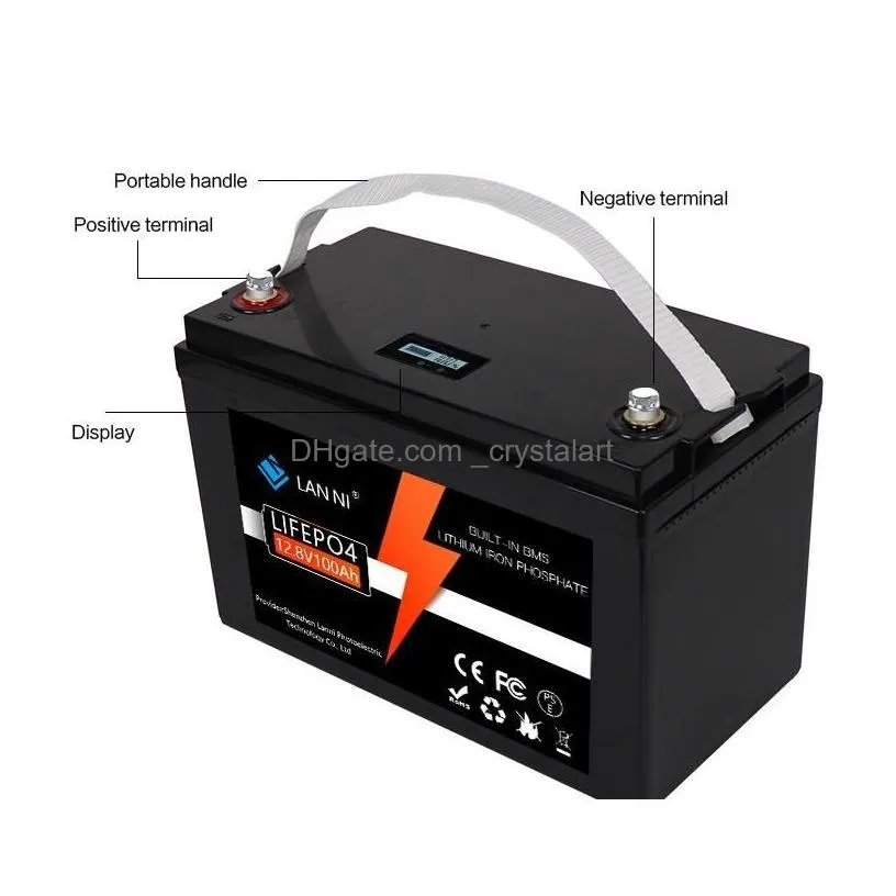 Electric Vehicle Batteries Lifepo4 Battery 12V100Ah Has Built-In Bms Display Which Can Be Used For Mobile Phone Golf Cart Forklift Ca Dhrpz