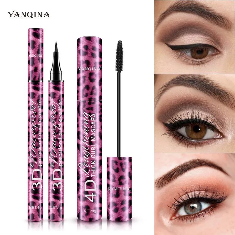 yanqina beauty red leopard print mascara eyeliner 2-piece makeup set waterproof and stain-