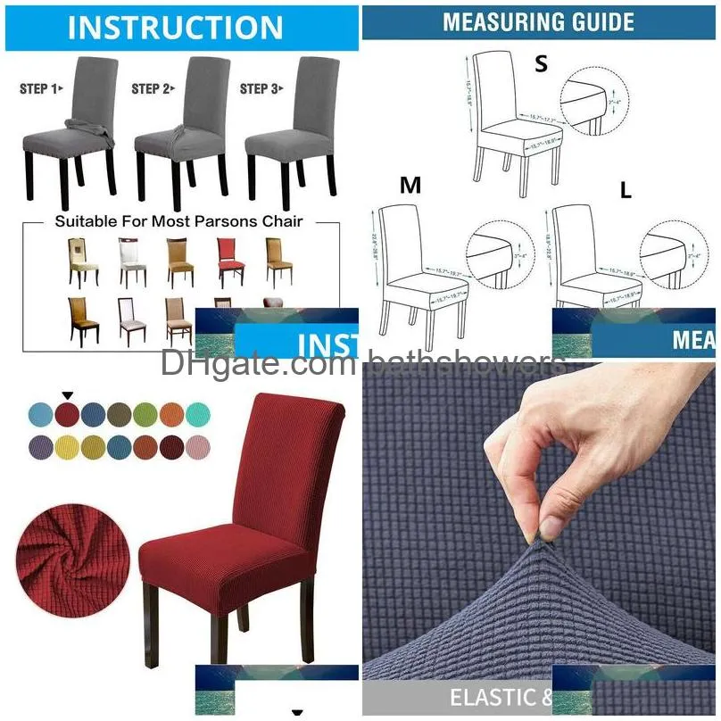 6Pcs Dining Chair Er Jacquard Spandex Sliper Protector Stretch For Kitchen Seat El Banquet Elastic Drop Delivery Dhrca