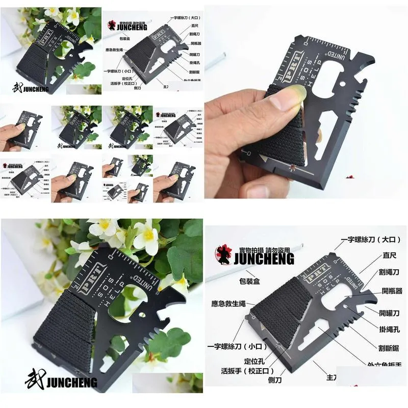 large edc knife card multifunction camping tool 14 function rope wrapping s62d