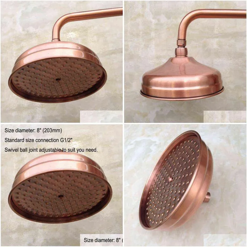 8 inch vintage red copper antique brass round shape bath rainfall shower head / bathroom accessory standard 1/2 ash054 h1209