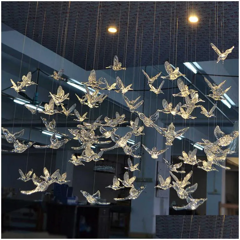 18pcs transparent crystal acrylic bird hummingbird ceiling wall hanging home wedding stage background decoration party ornaments y0730