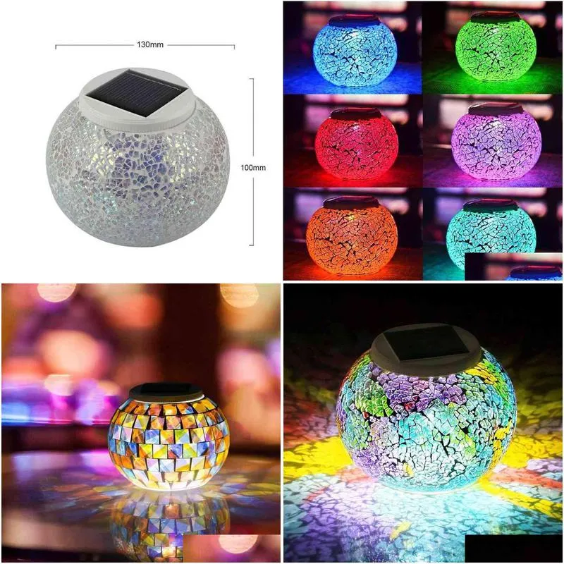 led rechargeable led solar glass mosaic white candle light waterproof color changing ball candle light for lawn garden h1222