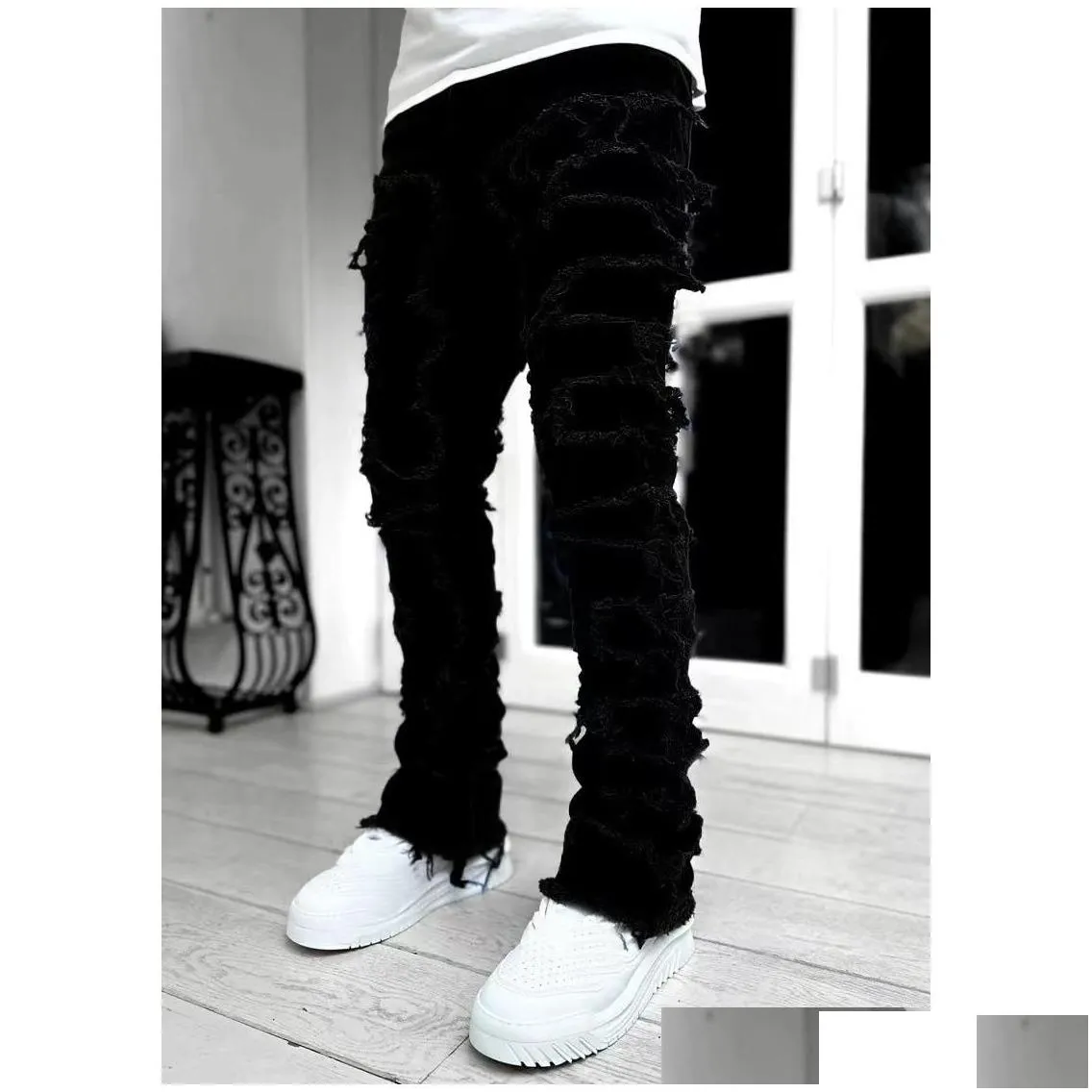 mens jeans 2023 mens torn pants jeans designers jean hombre trousers men embroidery work ripped for tren motorcycle pant drop delive