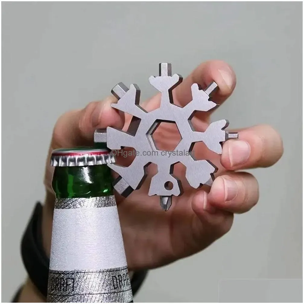 bicycle repairing 18in1 stainless steel snowflake tool hexagon wrench 6 7 8 9 10 11 12 14mm multifunctional screwdriver box bottle opener edc keychain safety