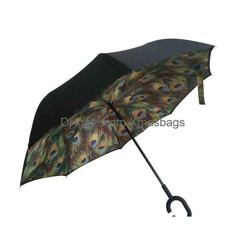 umbrellas wind-proof inverted folding double-layer rain-proof sun inside and outside self-made umbrella c handle inventory wholesale