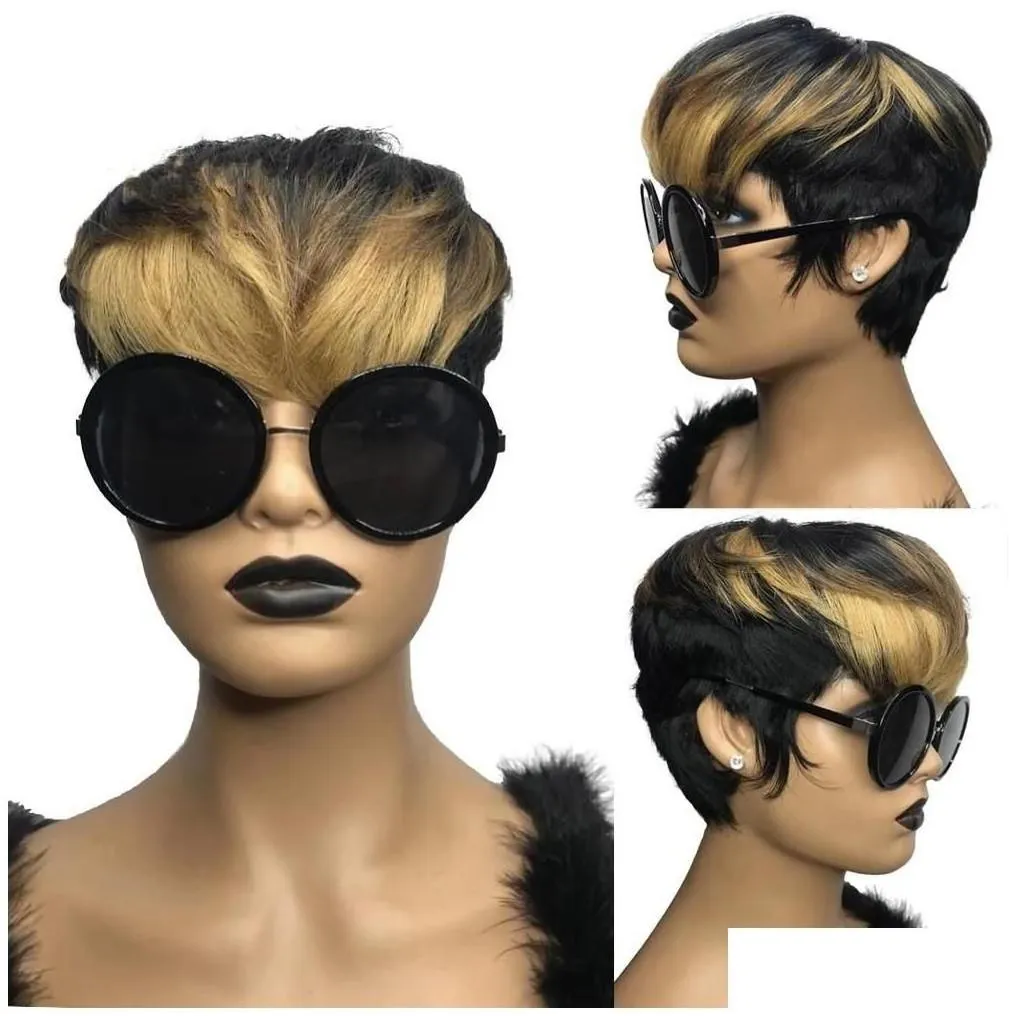 human hair capless wigs short cut pixie wavy indian bob no lace wig with bangs for black women fl hine made drop delivery products