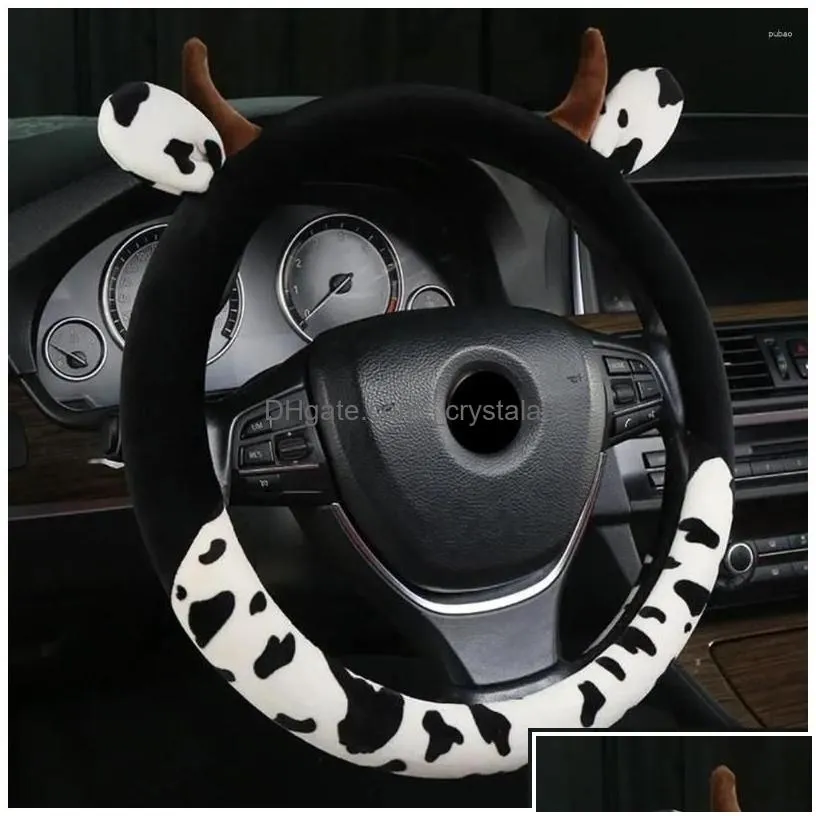 Steering Wheel Covers Steering Wheel Ers Ers Cow Car Er With Horns Ears Anti Slip Sweat Absorption Protector Accessories Drop Delivery Dhmdk