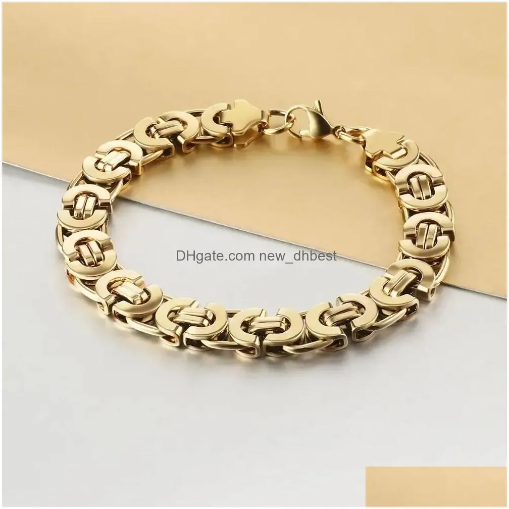 Chain 6/8/10Mm 14K Yellow Gold Byzantine Bracelet For Men Link Chain Bracelets Wrist Band Hip Hop Jewelry Drop Delivery Jewelry Brace Dha9M