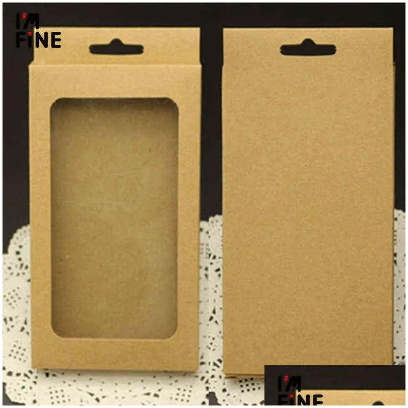 black kraft paper box with pvc window for mobile phone case universal phone box retail phone case packaging box h1231
