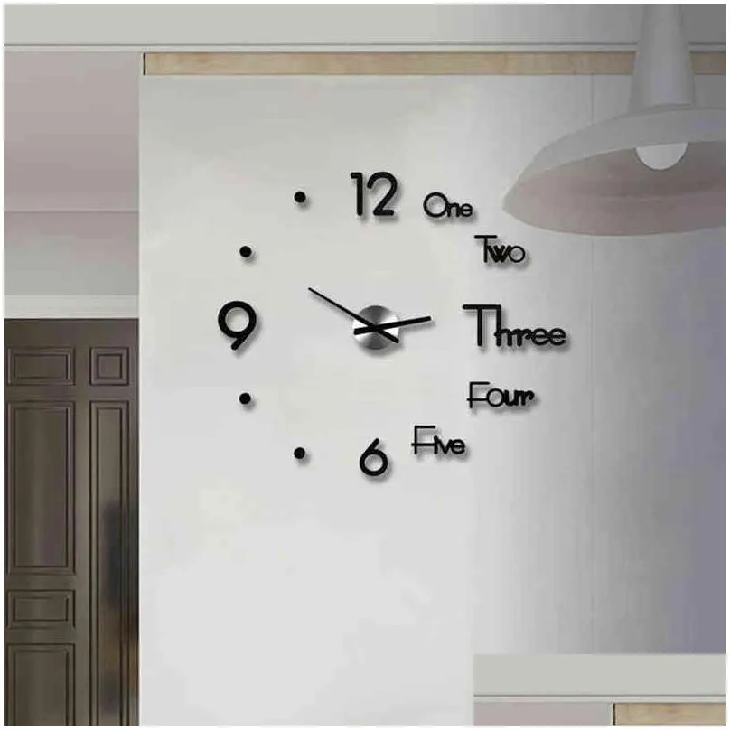 quartz creative diy wall clock modern design watch silent acrylic living room stickers black reloj de pared home decor dl60wc h1230