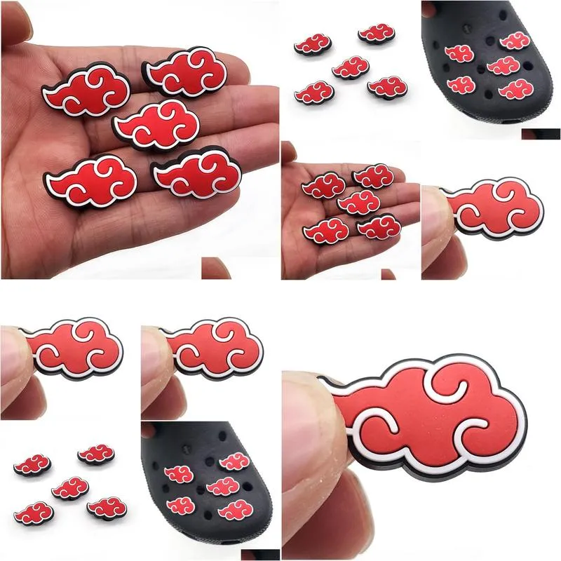 30pcs red cloud anime clog charms pvc shoe clog charm buckle buttons pins accessories