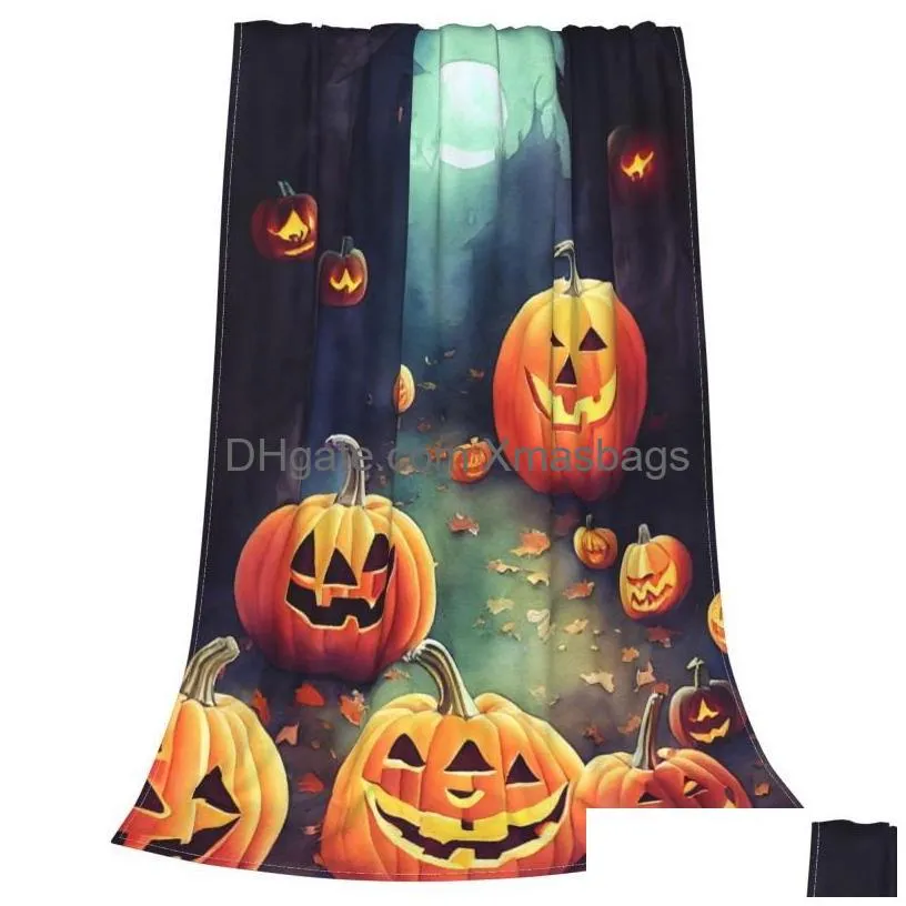 2023 designer flannel blanket halloween pumpkin bat castle series custom interior sofa bed cozy warm blanket for holiday party