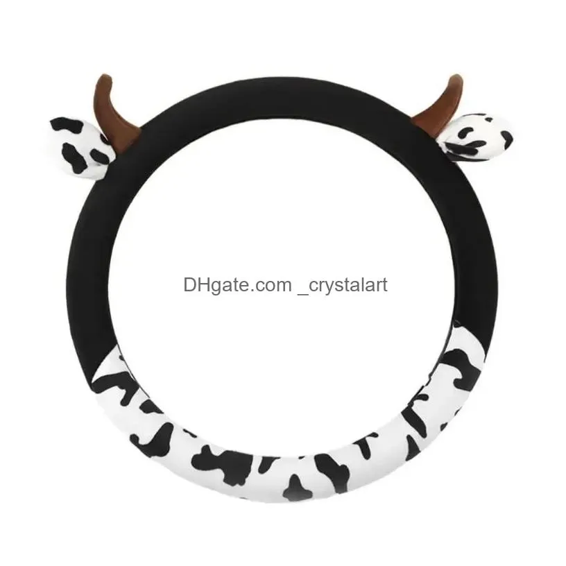 Steering Wheel Covers Steering Wheel Ers Ers Cow Car Er With Horns Ears Anti Slip Sweat Absorption Protector Accessories Drop Delivery Dhmdk