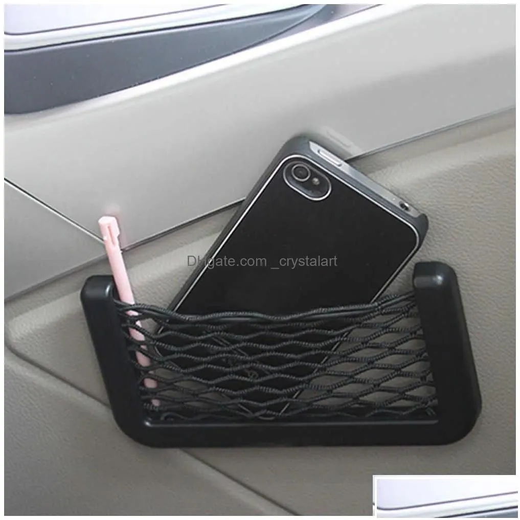 Car Organizer New Seat Side Back Storage Net Bag String Mesh Pocket Stick-On For Wallet Phone Fast Delivery Drop Mobiles Motorcycl Dr Dhgcd